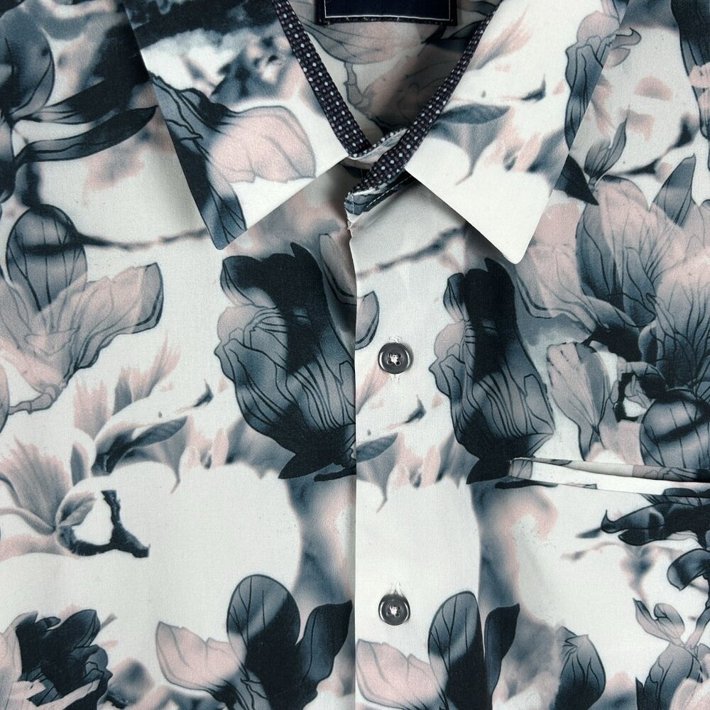7 Diamonds 4 Way Stretch Shirt Mens Large Floral Short Sleeve Button Up - Picture 2 of 12